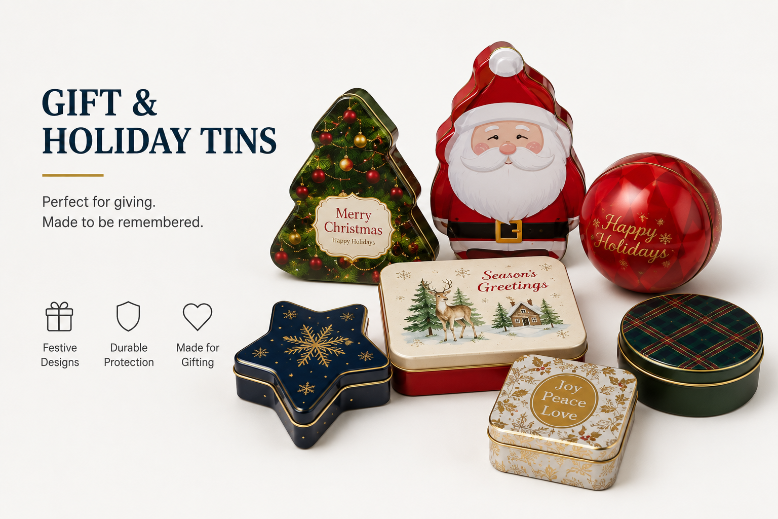 Custom gift and holiday tin packaging